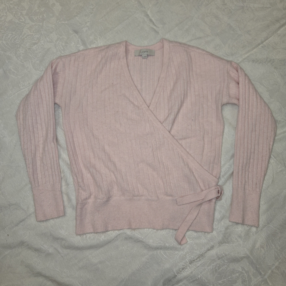LOFT Baby Pink Ribbed Wrap Cardigan